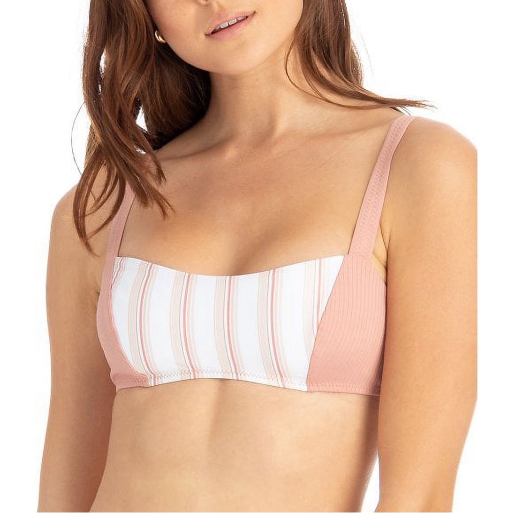 TAVIK VIVIEN Women’s Sz Small White Tapioca Gold Buckle Stripe Ribbed Bikini Top